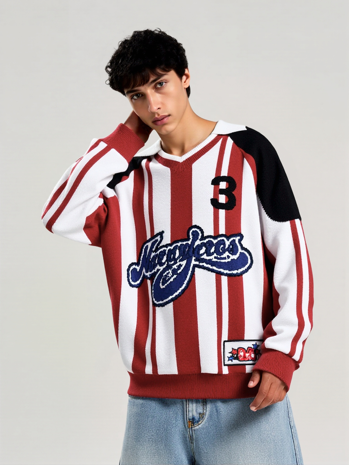 Christmas Retro Contrasting Letters Jacquard Small Lapel Pullover Sweater