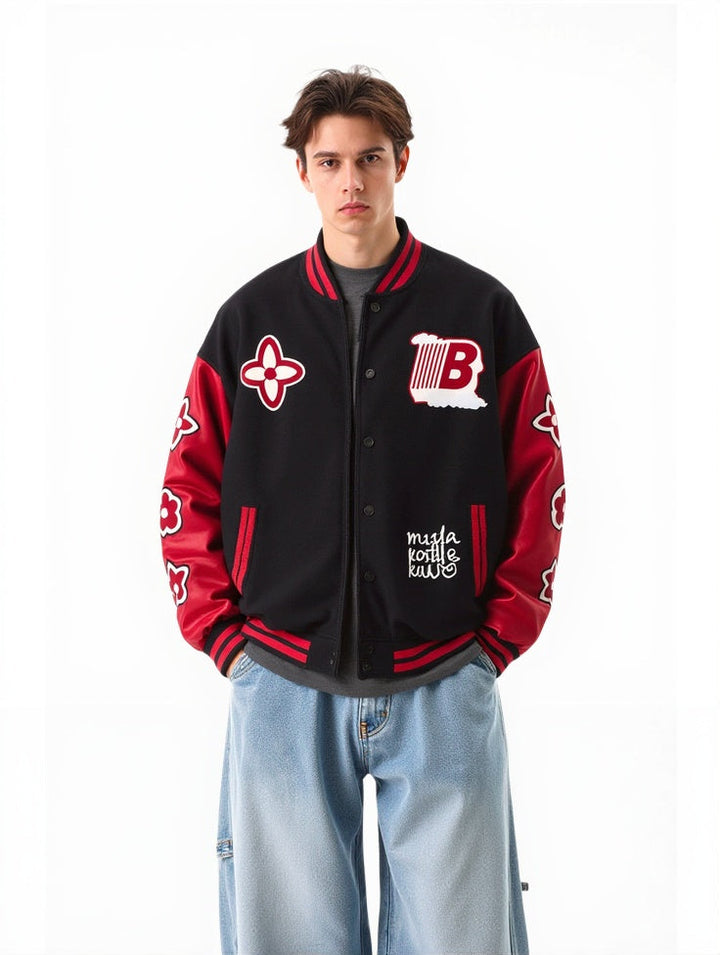 Letter Embroidery Splicing Hip Hop Baseball Uniform