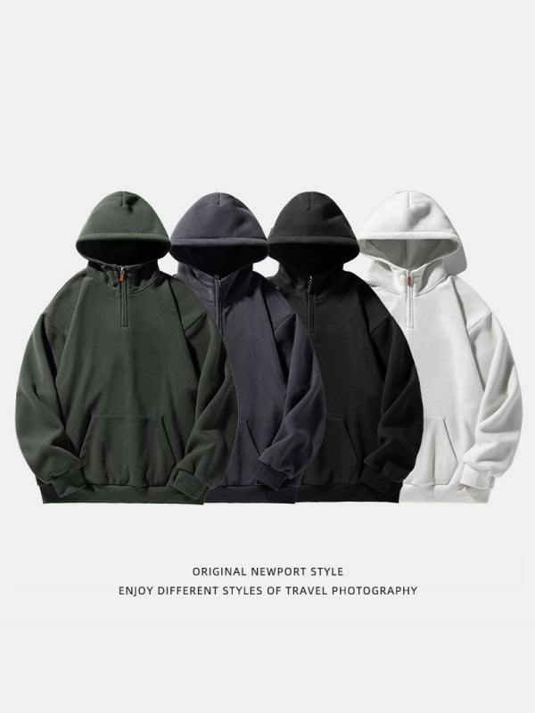 Half Zipper Thickening Polar Fleece Hooded Sweatshirt