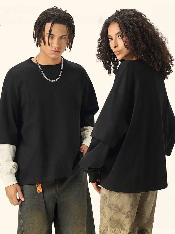 Liber Autumn Neutral wear Color matching Solid Color T-shirts