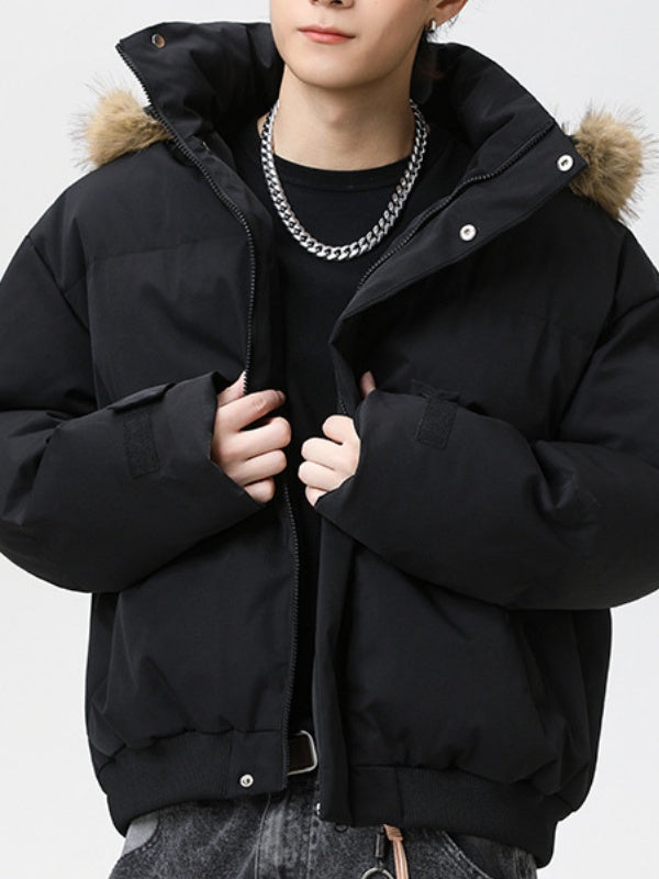Fur Collar Thickening Keep Warm Loose Hooded Parker Cotton-padded Jacket