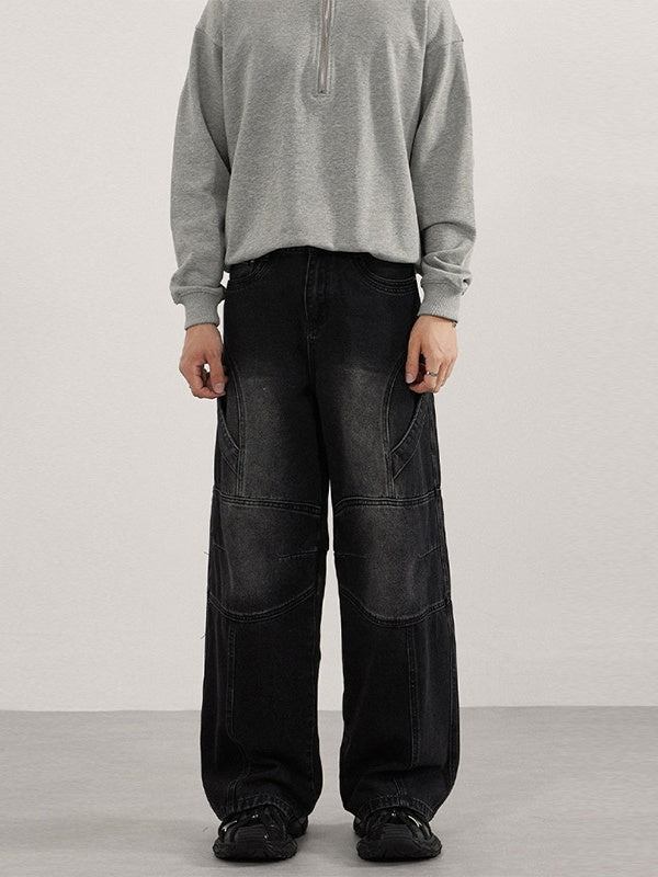 Knee Braces Structure Locomotive Loose Straight Cowboy Cargo Trousers