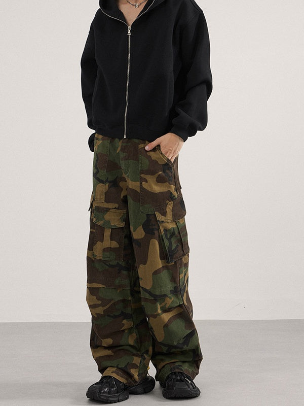 Liber Autumn Neutral wear Multiple pockets Camouflage Pants