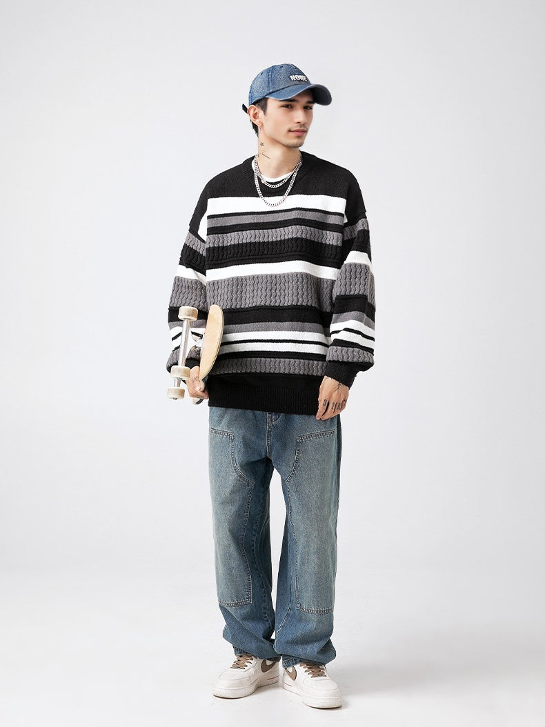 Neutral Color Block Striped Sweaters