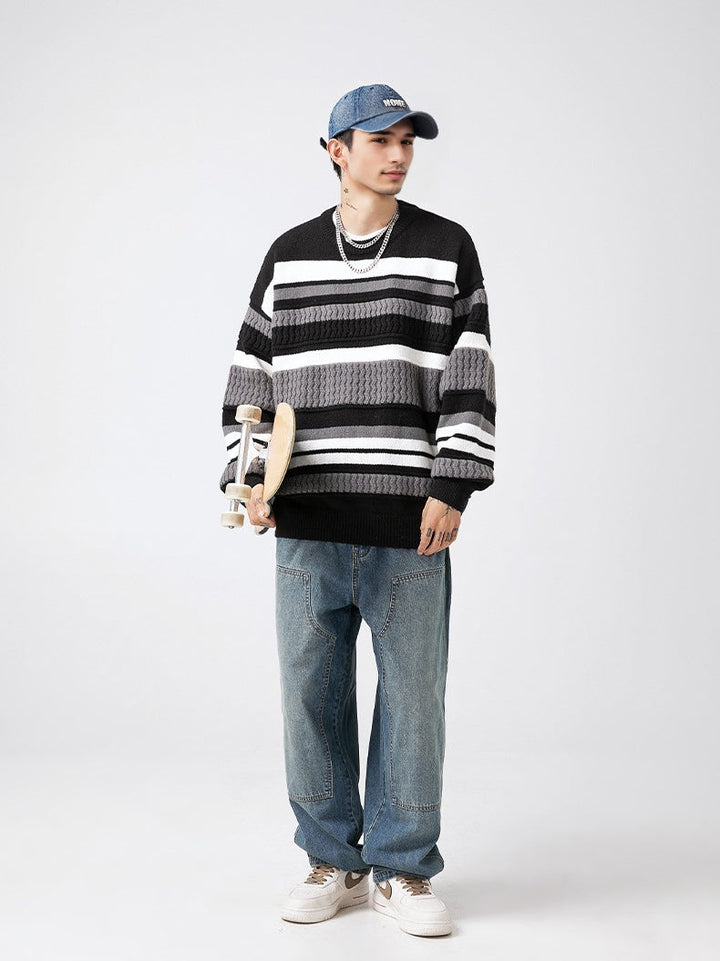 Neutral Color Block Striped Sweaters