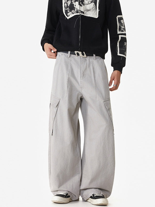 Dark Checkered Pattern Multiple Pockets Straight-leg Wide-leg Drawstring Overalls