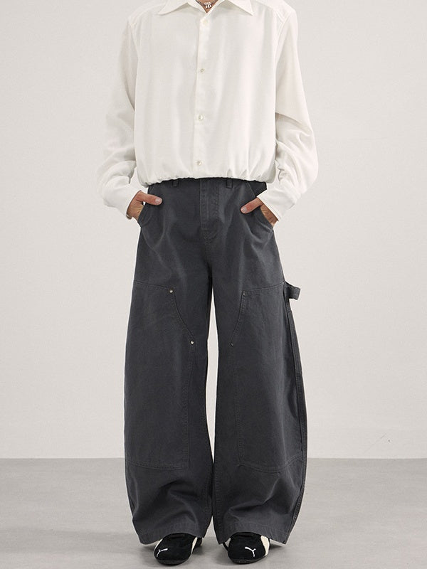 Liber Autumn Neutral wear Studs Solid Color Cargo Trousers