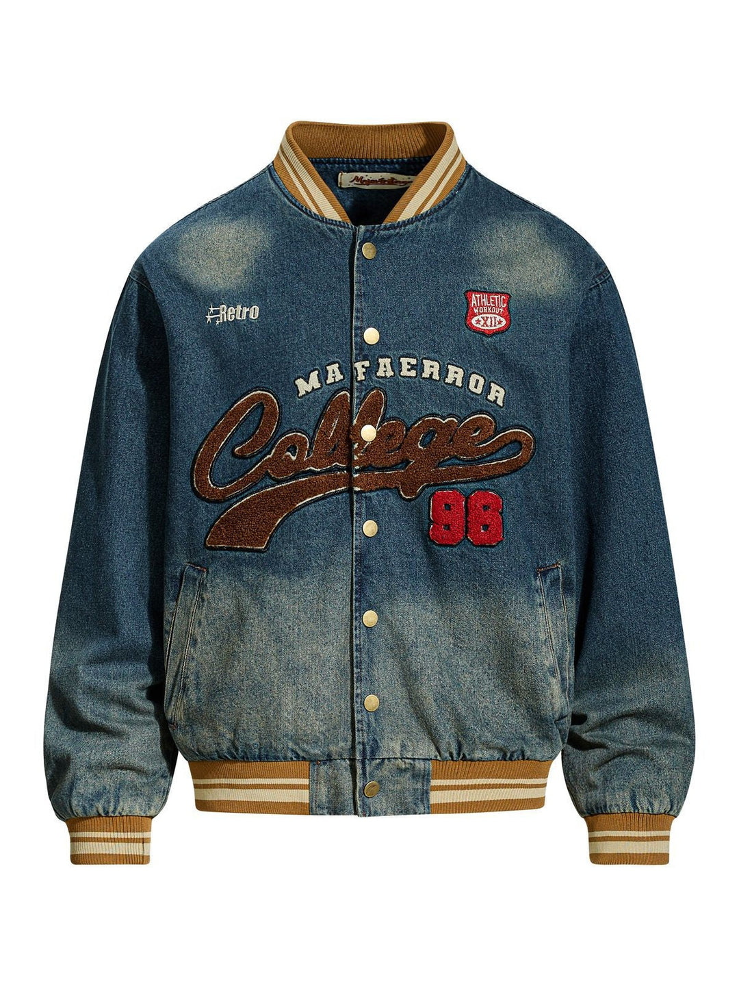 Retro Washing Letter Embroidery Baseball Uniform Denim Jacket