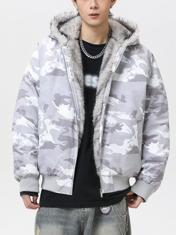 Camouflage Fur Collar Hooded Cotton Jacket