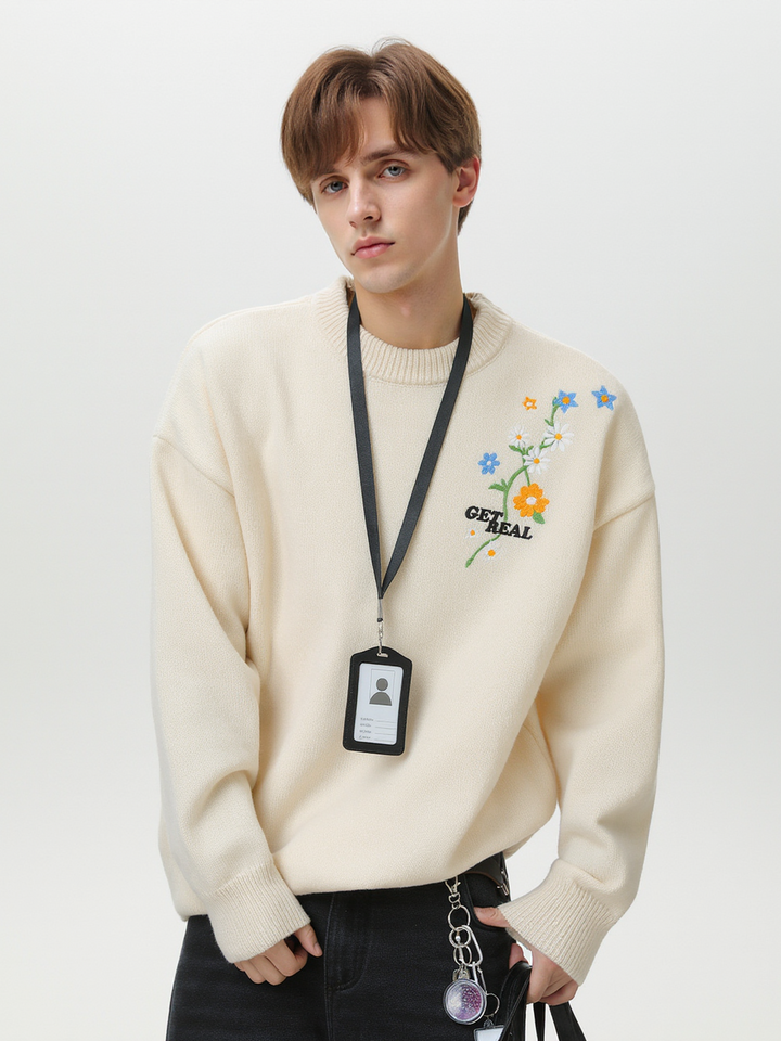 Plant patterns Embroidery Loose Thickening Pullover sweater