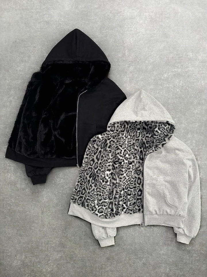 Reversible Leopard Print Hoodie Jacket