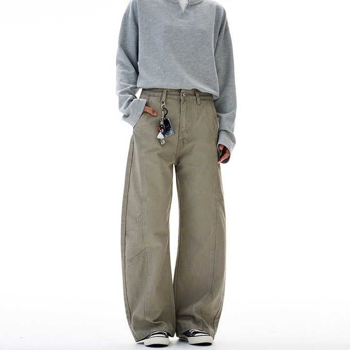 Retro Beaded Canvas Arc Machete Deconstruction Wide-leg Pants