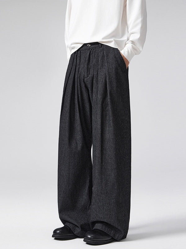Old Money Style Three Pleats Stripes Machete Wide-leg Casual Trousers