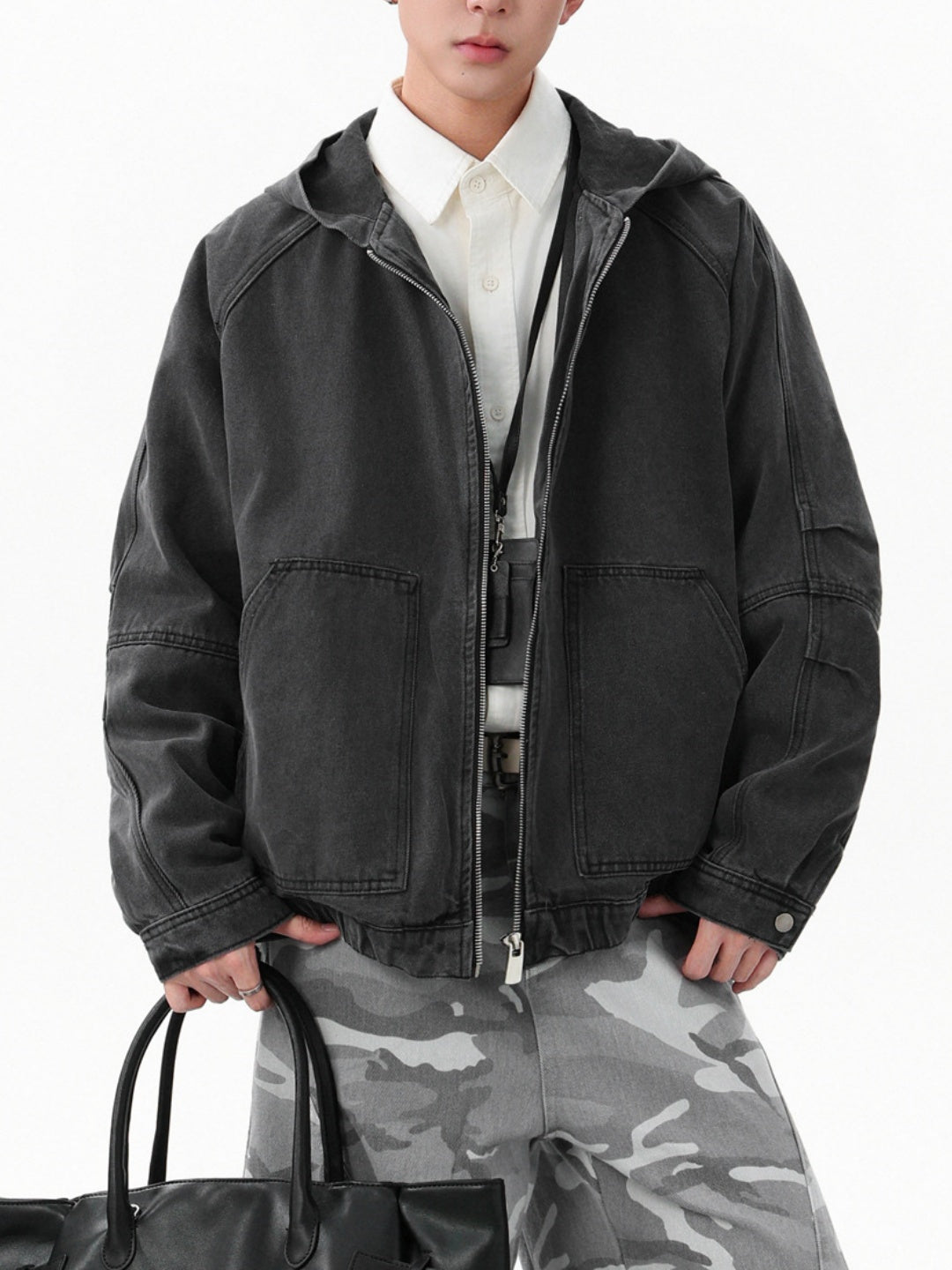 Zipper Silhouette Leisure Hooded Denim Jacket