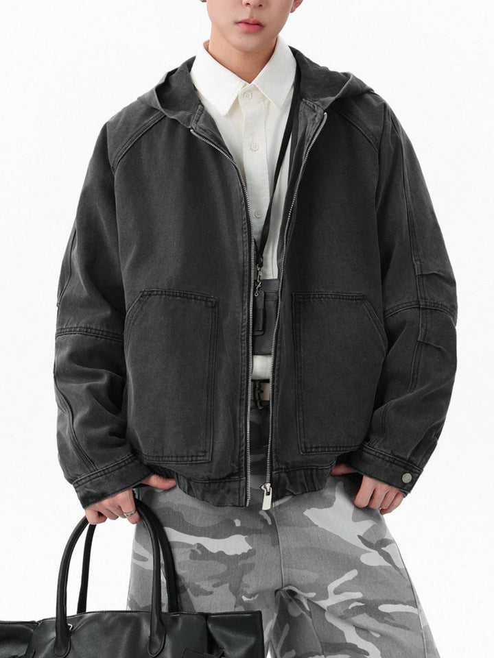 Zipper Silhouette Leisure Hooded Denim Jacket
