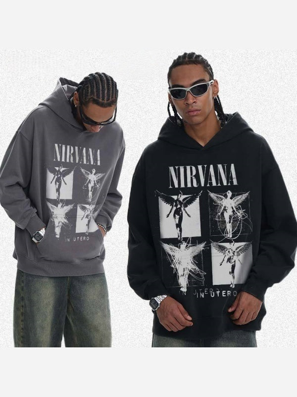 Washing Retro Angel Print 410G Loose Versatile Sweatshirt