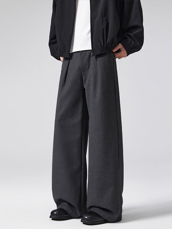 Old Money Style A-shaped Pleated Woolen Cloth Trousers Pants