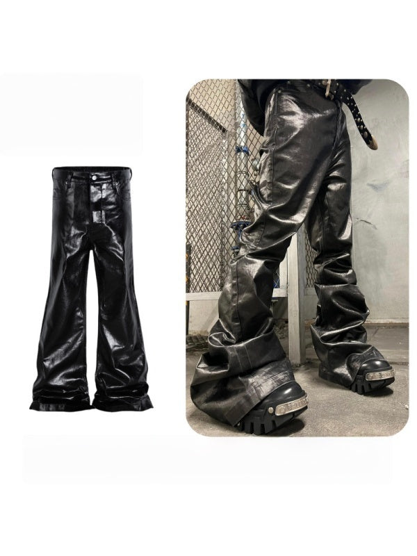 Dark Coating Glossy Slim Slimming Wide-leg Trumpet Mopping Pants