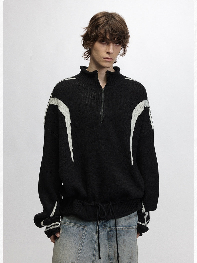 Color Matching Half Zipper Sweater