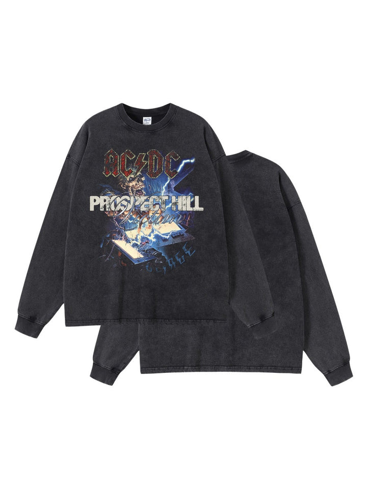Rock Music Personality Washing Water Printed Long-sleeved T-shirt