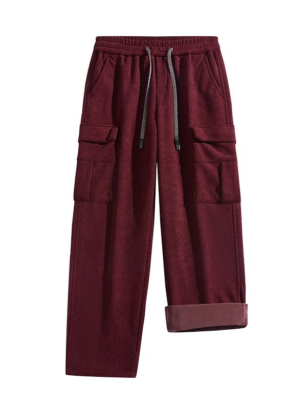 Corduroy Plush Loose Wide-leg Straight Cargo Trousers