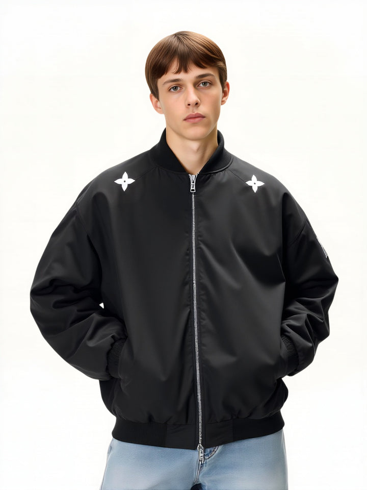 Retro Letter Print Loose Bomber Jacket