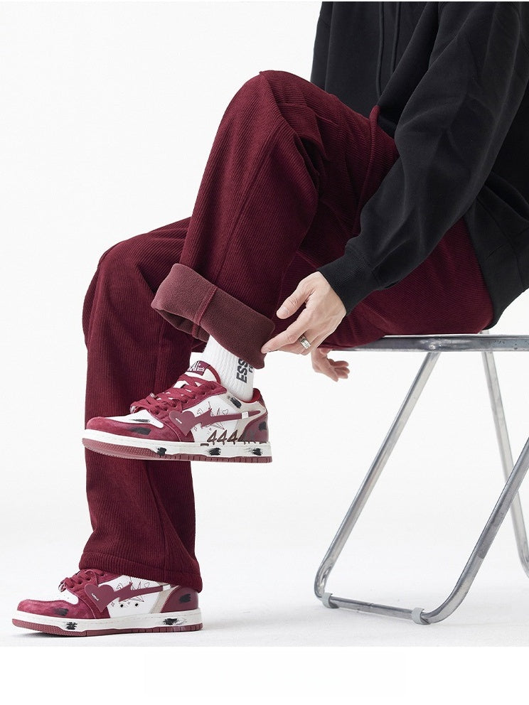 Corduroy Plush Loose Wide-leg Straight Cargo Trousers