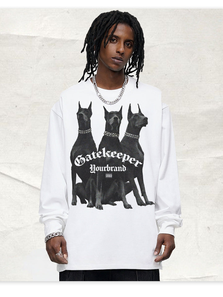 High Street Doberman American Street Print Long-sleeved T-shirt