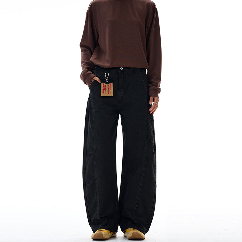 Retro Beaded Canvas Arc Machete Deconstruction Wide-leg Pants