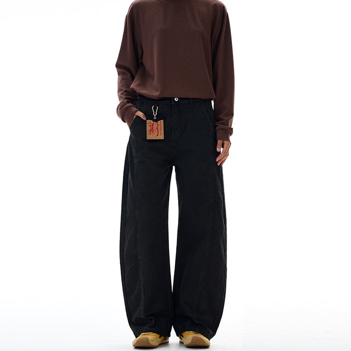 Retro Beaded Canvas Arc Machete Deconstruction Wide-leg Pants