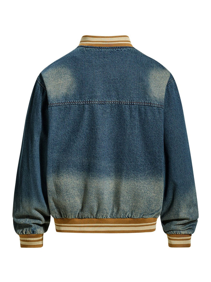 Retro Washing Letter Embroidery Baseball Uniform Denim Jacket