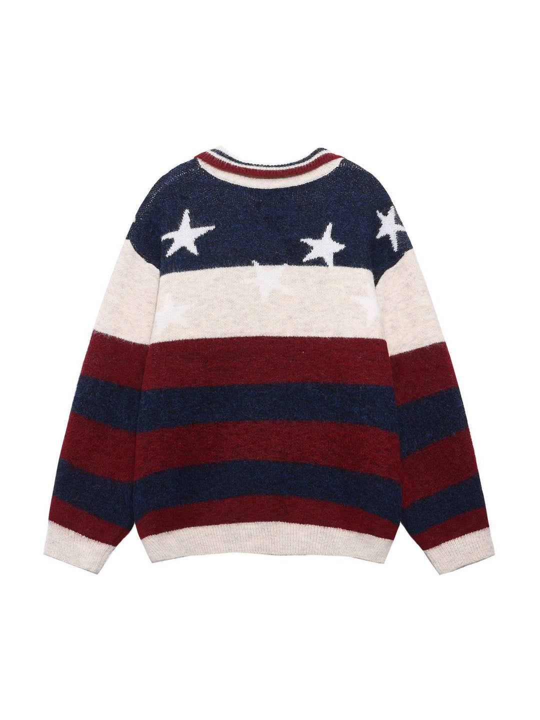 Christmas Retro Contrasting Colors Stripes Star Numbers Jacquard Lapel Sweater