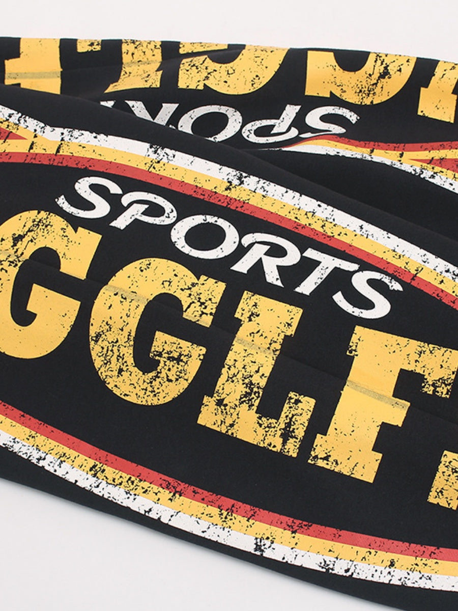 Retro Large Letter Print Wide-leg Sports High Fleece-lined BF Curved Blade Sweatpants