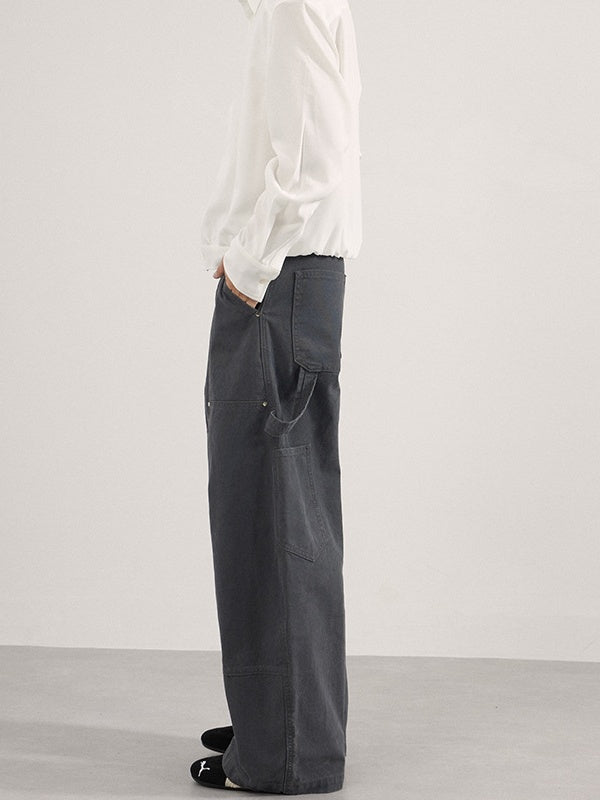 Liber Autumn Neutral wear Studs Solid Color Cargo Trousers