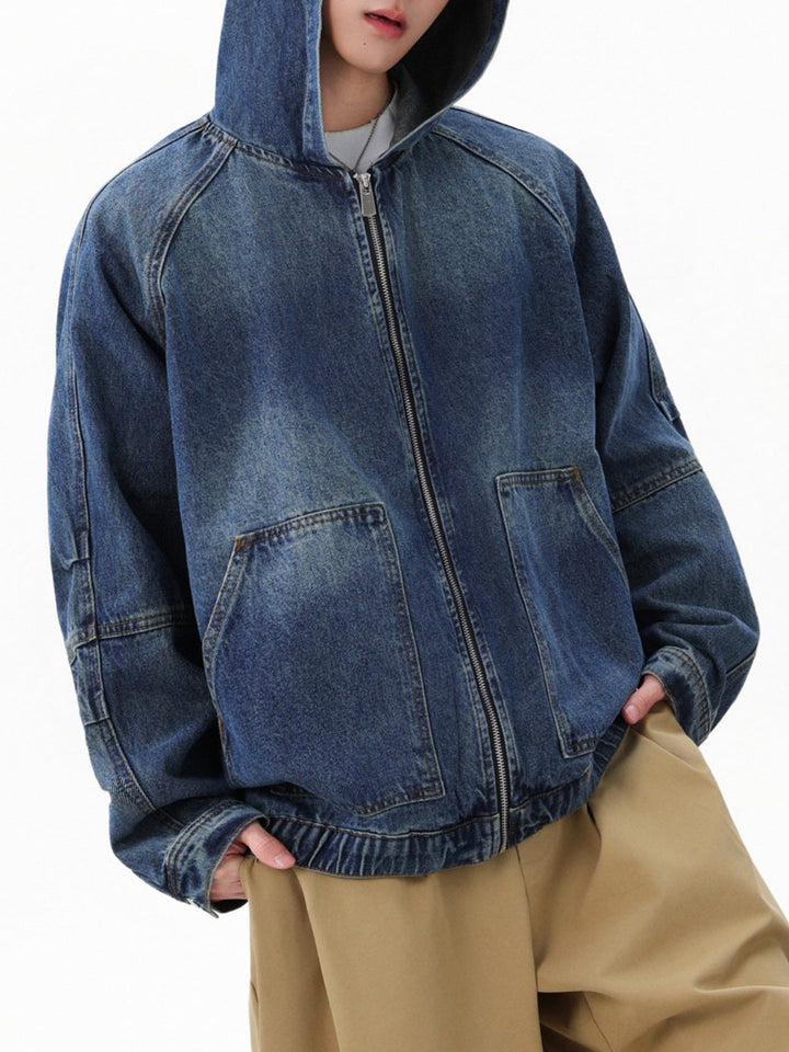Zipper Silhouette Leisure Hooded Denim Jacket