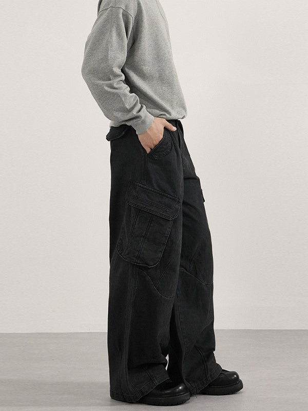 Retro Washing Silhouette Loose Wide-leg Cargo Leisure Machete Cargo Trousers