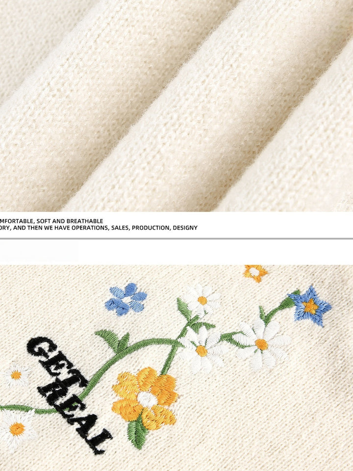 Plant patterns Embroidery Loose Thickening Pullover sweater