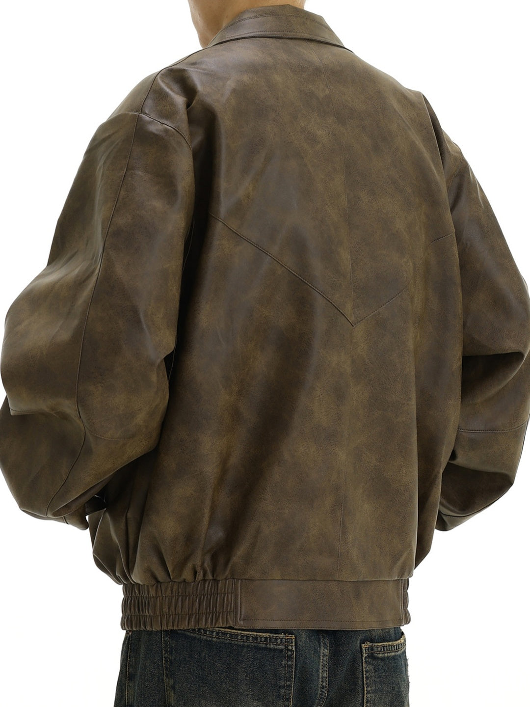Brown Distressed Lapel Leather Jacket Jackets