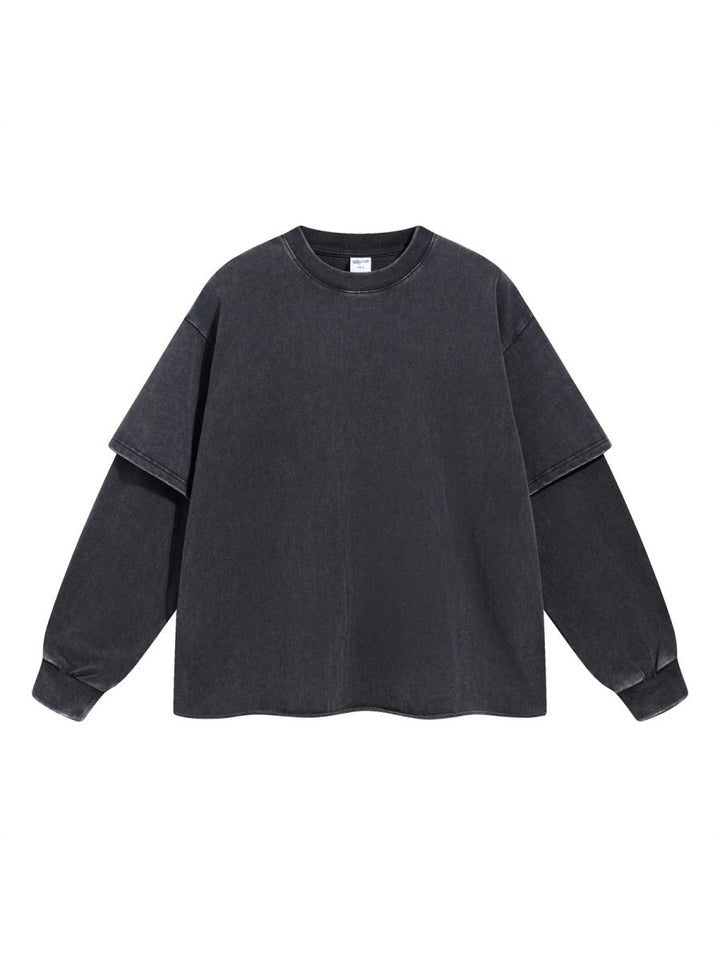 Scorpion Printed Street Fake Two Pieces Spliced Sleeves Washing And Aging Long-sleeved T-shirt