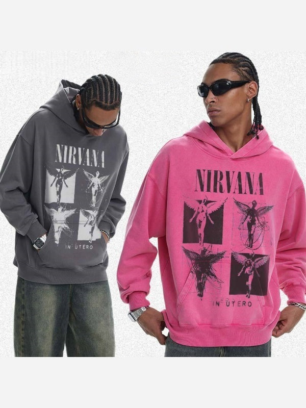 Washing Retro Angel Print 410G Loose Versatile Sweatshirt