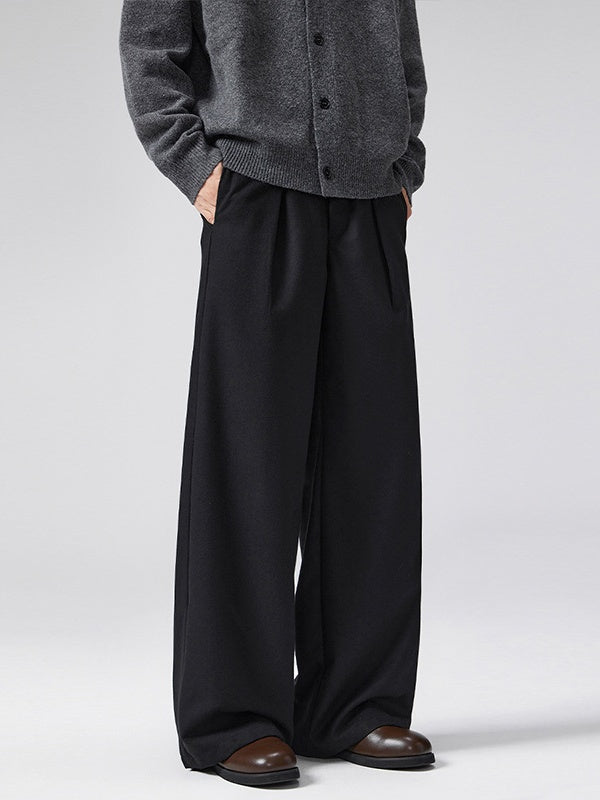 Old Money Style A-shaped Pleated Woolen Cloth Trousers Pants