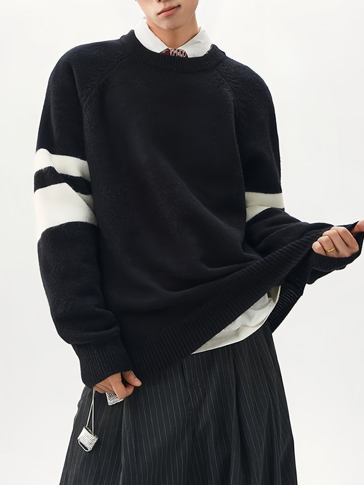 Striped Texture Contrasting Colors Loose Leisure Pullover Sweater