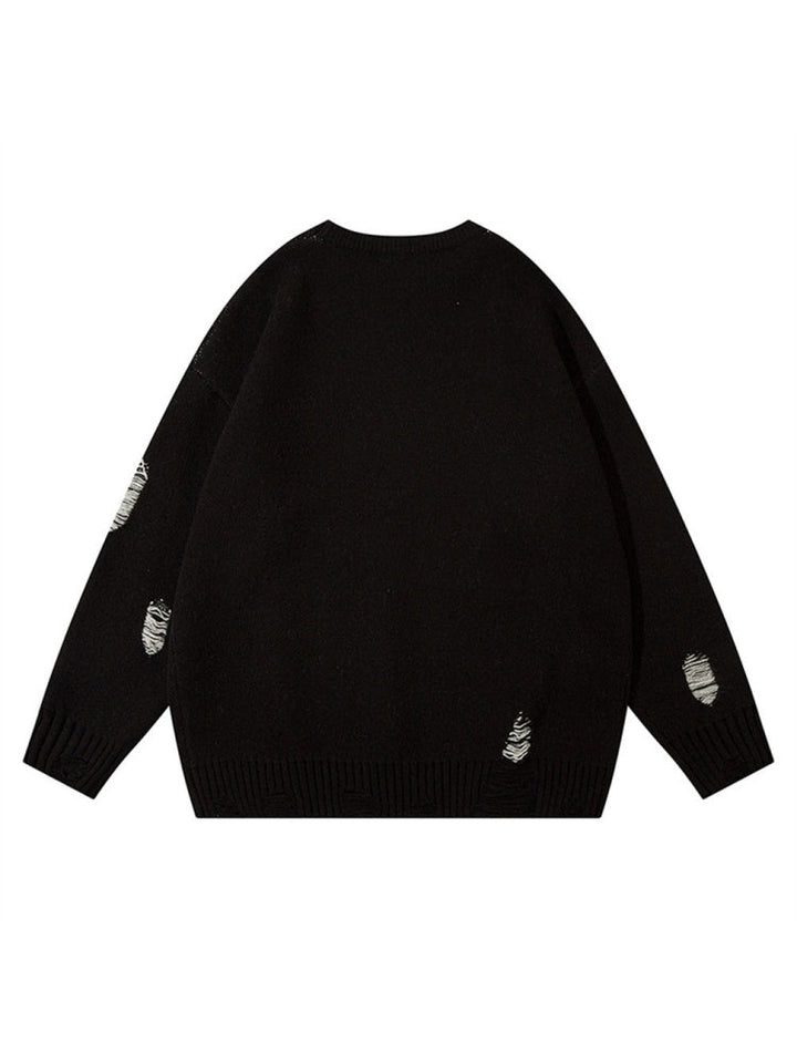 Retro Character Pattern Loose And Casual Destroyed Sweater