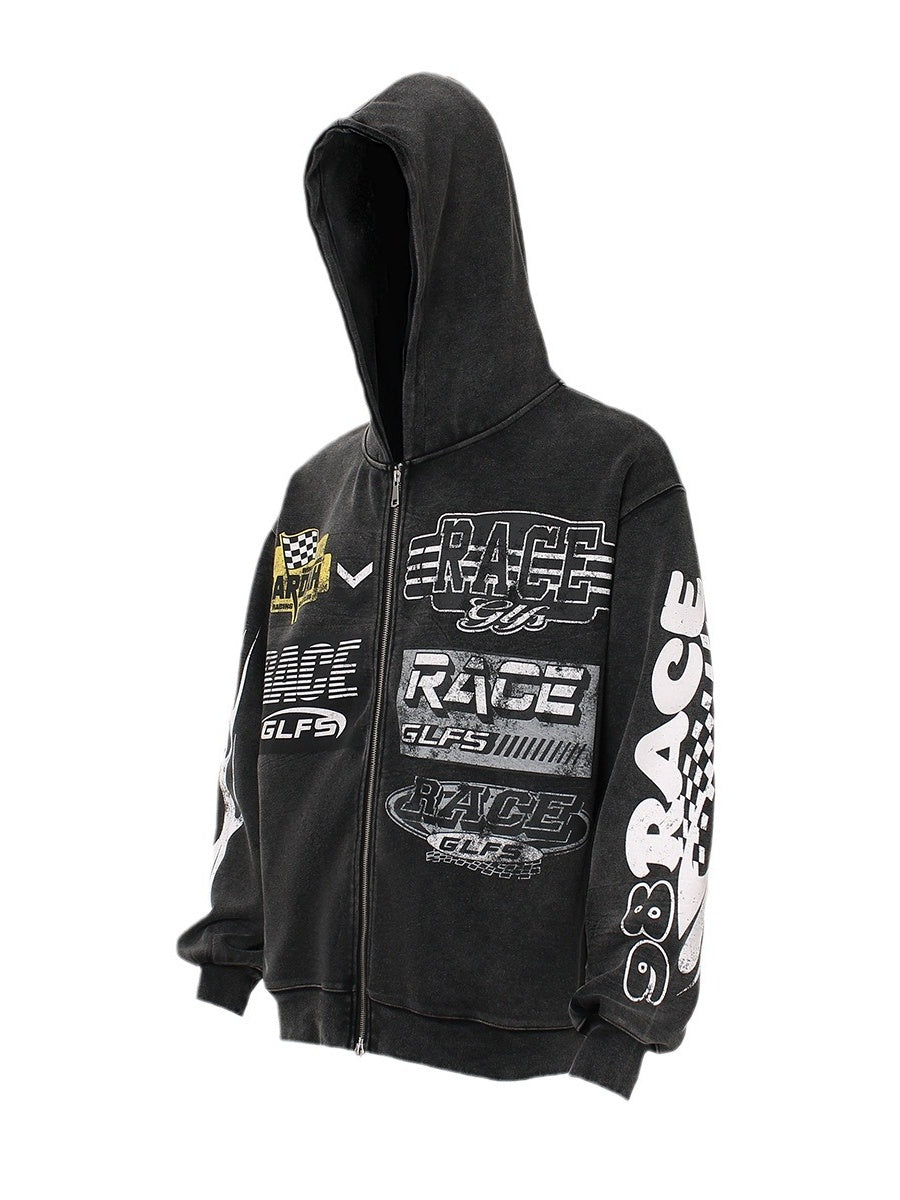 Street-Style Letter Print Hoodie Jacket