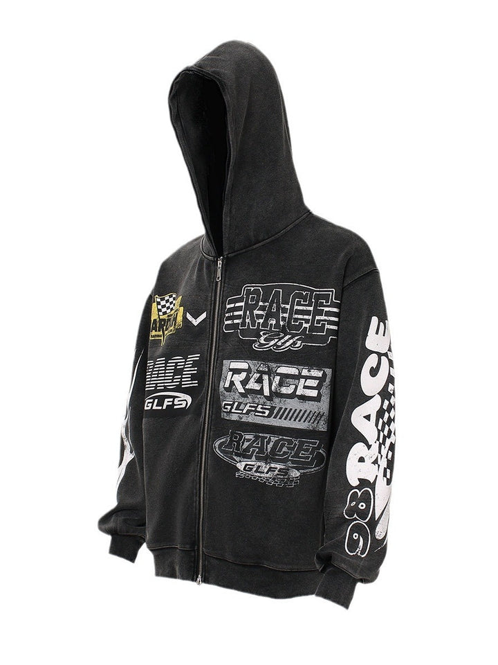 Street-Style Letter Print Hoodie Jacket