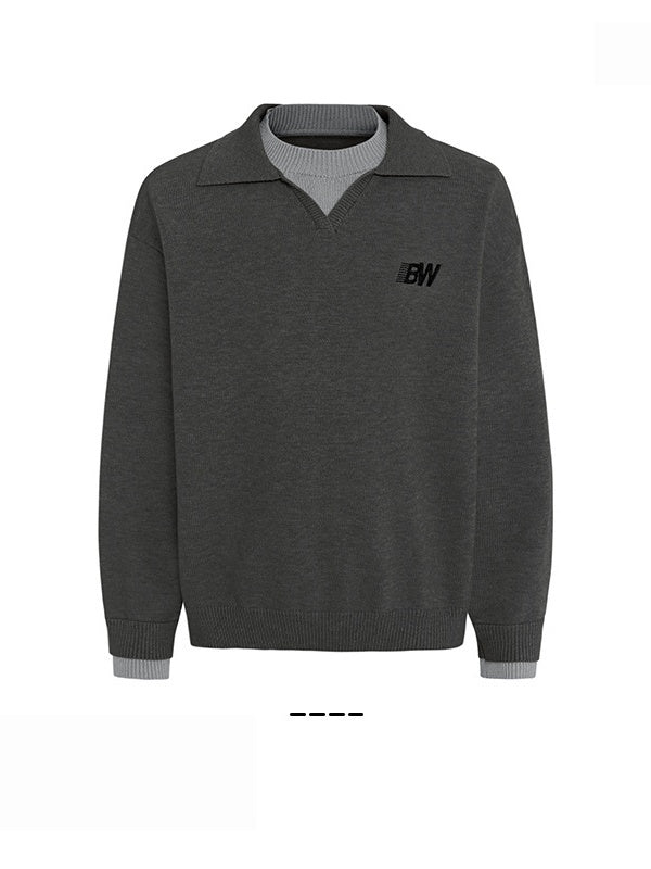 Contrasting Colors Fake Two Pieces Hood Sweaters