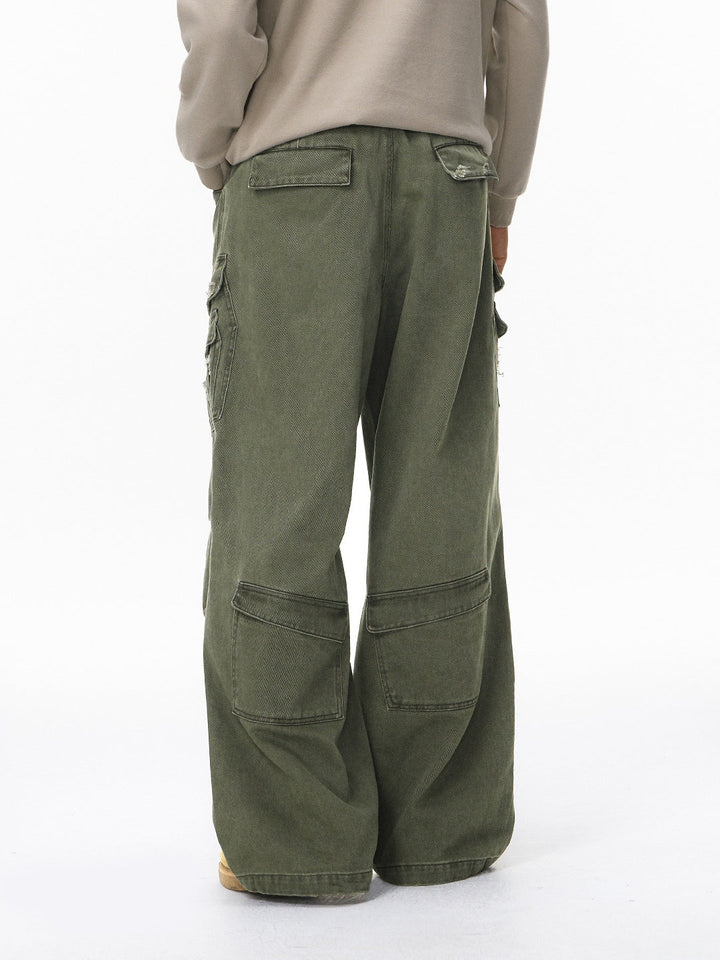 Washing Water Cut Multiple Pockets Old Tooling Casual Trousers