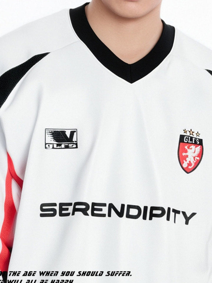 Color Block V-Neck Printed T-Shirt