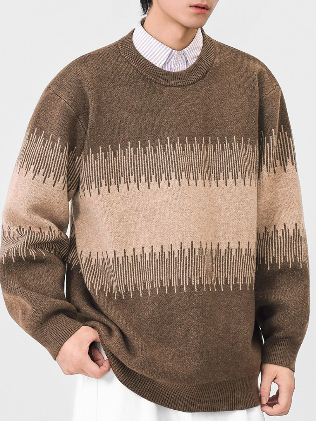 Contrasting Colors Crew Neck Loose Inner Wear Hood Sweaters