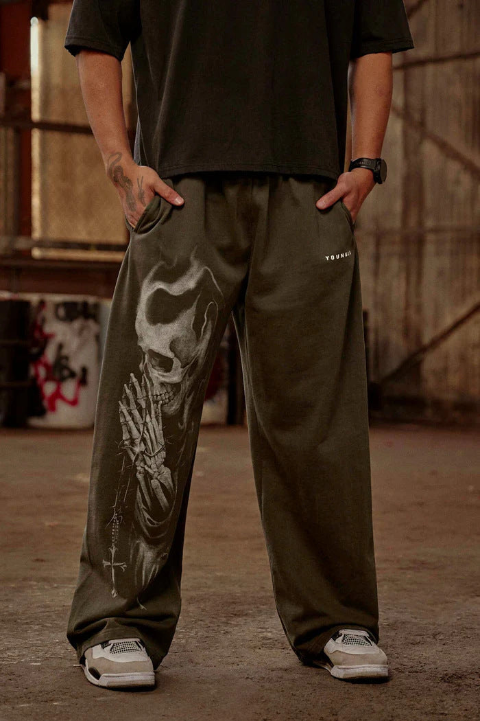 Printed Fitness Straight Wide-leg Pants